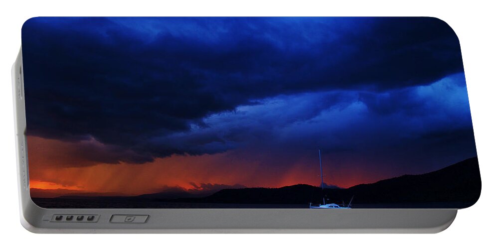 Lake Tahoe Portable Battery Charger featuring the photograph Sailboat in Thunderstorm by Sean Sarsfield