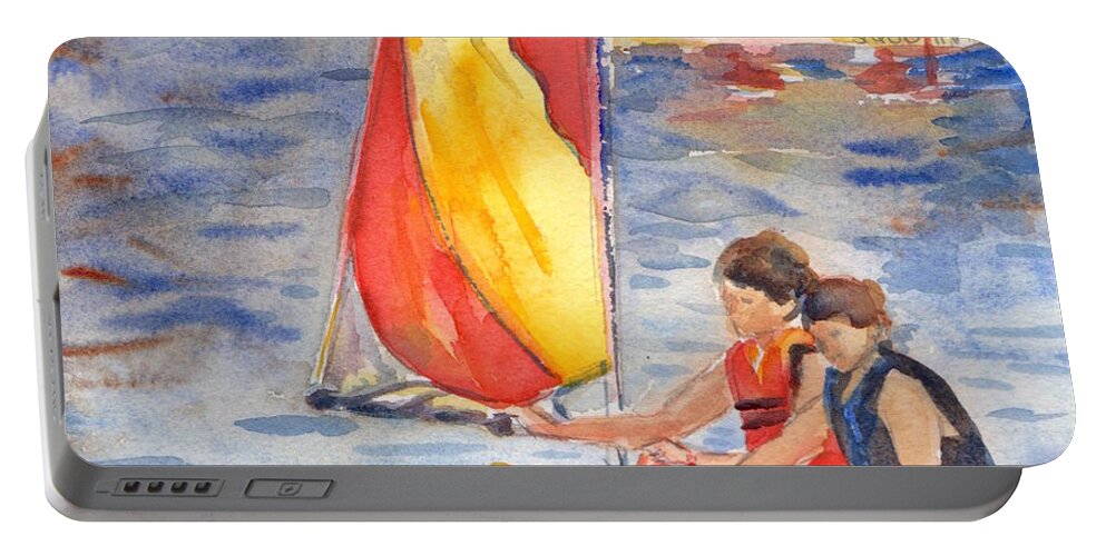 Sailboat Portable Battery Charger featuring the painting Sailboat Painting In Watercolor by Maria Reichert