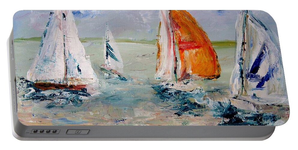 Sailboats And Abstract 2 Portable Battery Charger featuring the painting Sailboat studies 3 by Julie Lueders 