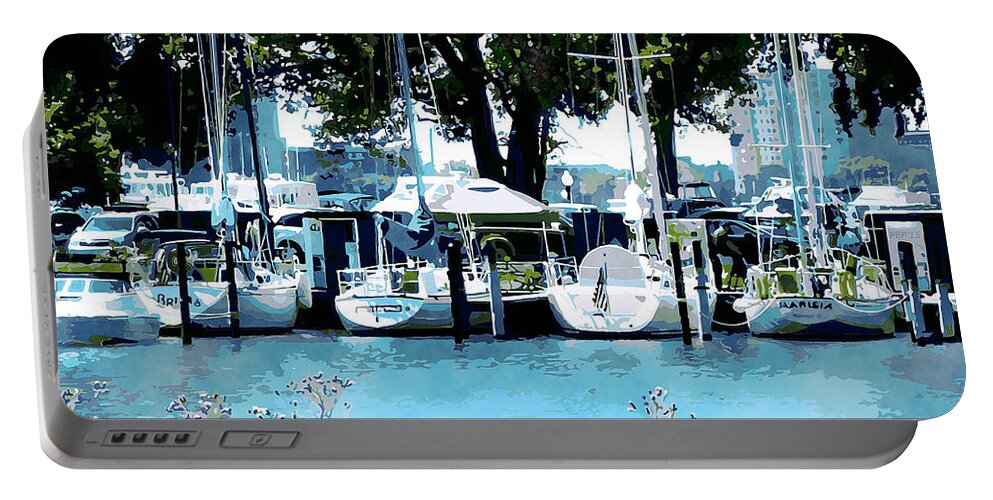 Detroit Yacht Club Portable Battery Charger featuring the digital art Sailboats At Belle Isle by Phil Perkins