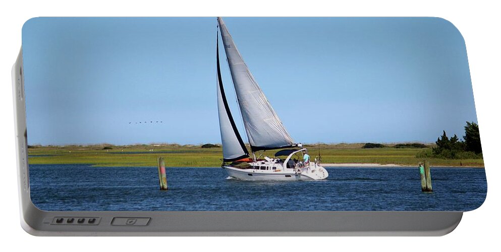 Boat Portable Battery Charger featuring the photograph Sailing At Masonboro Island by Cynthia Guinn