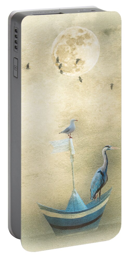 Watercolour Portable Battery Charger featuring the painting Sailing by the Moon by Chris Armytage