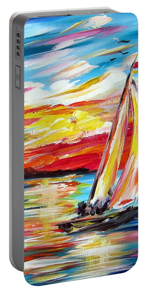Sails Portable Battery Charger featuring the painting Sailing In The Indian Ocean Summer by Roberto Gagliardi