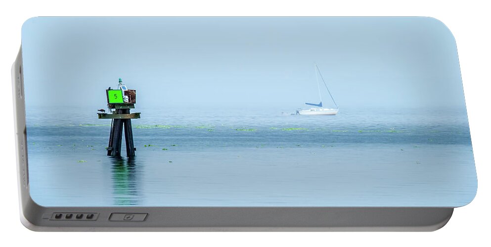 Lake Portable Battery Charger featuring the photograph Sailing in the Rain by Pamela Williams