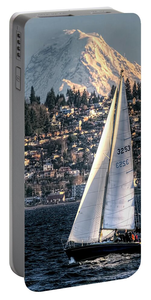 Sailing Portable Battery Charger featuring the photograph Sailing On Elliot Bay, Seattle, WA by Greg Sigrist