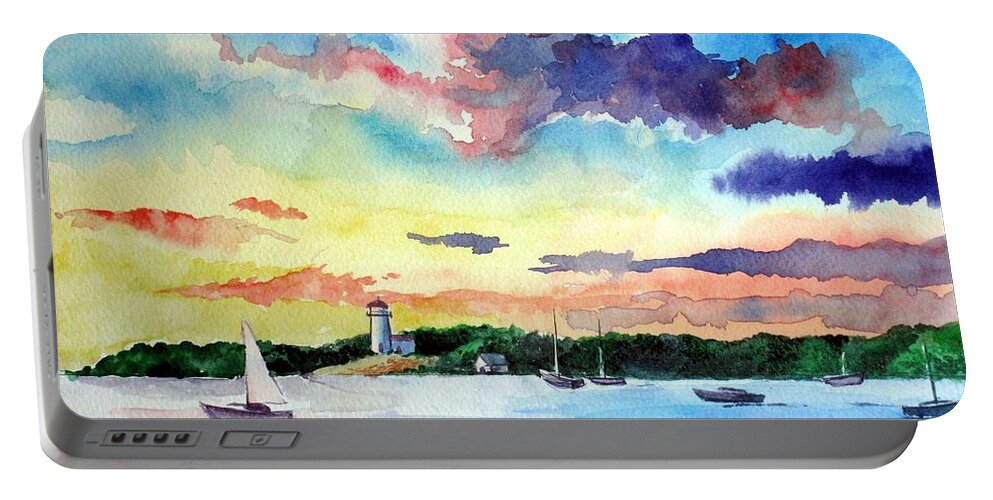 Sailing Portable Battery Charger featuring the painting Sailing on the Bay by Christopher Shellhammer