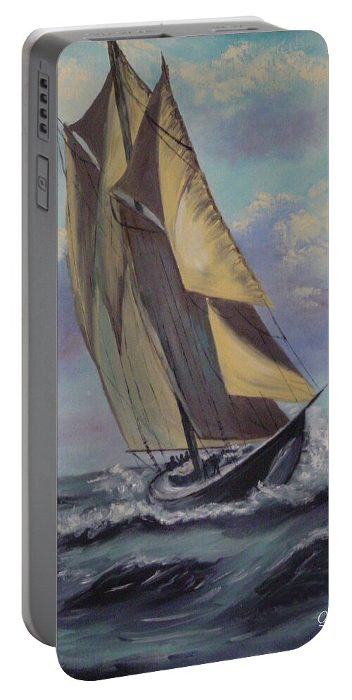 Ocean Portable Battery Charger featuring the painting Sailing by Quwatha Valentine