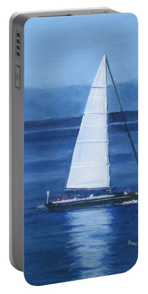 Acrylic Portable Battery Charger featuring the painting Sailing The Blues by Paula Pagliughi