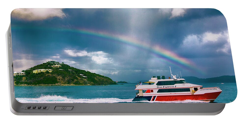 Clouds Portable Battery Charger featuring the photograph Sailing Under the Rainbow by Mariola Bitner