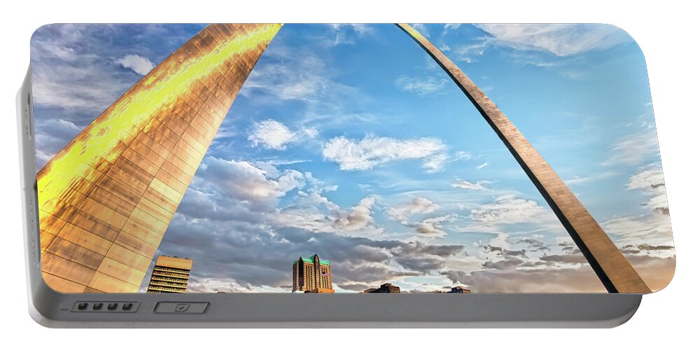St Louis Skyline Portable Battery Charger featuring the photograph Saint Louis Skyline Morning Under the Arch by Gregory Ballos
