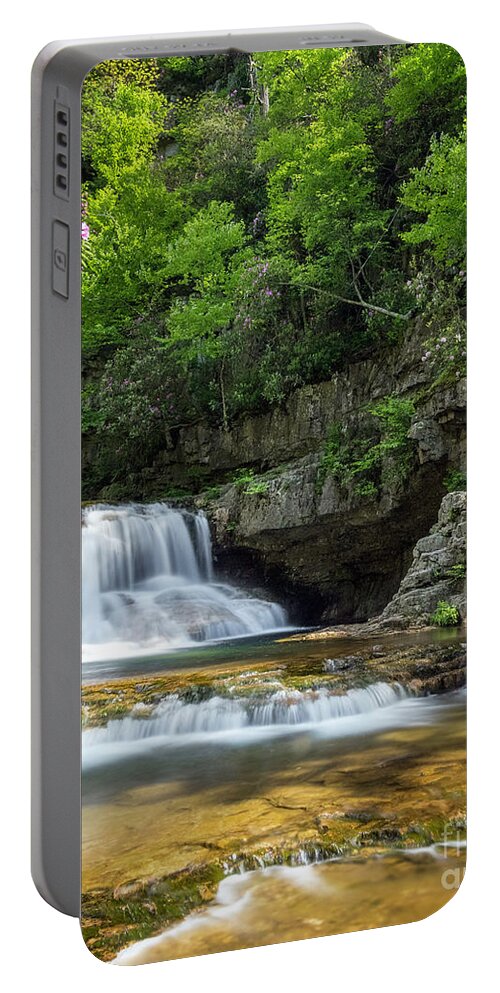 Spring Portable Battery Charger featuring the photograph Saint Mary's Falls Among the Rododendrons by Karen Jorstad