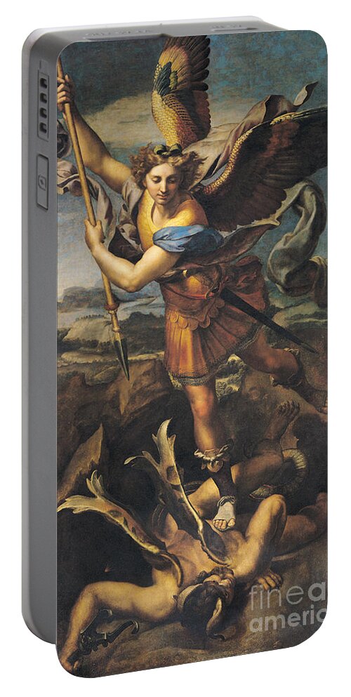 Michael Portable Battery Charger featuring the painting Saint Michael Overwhelming the Demon by Raphael