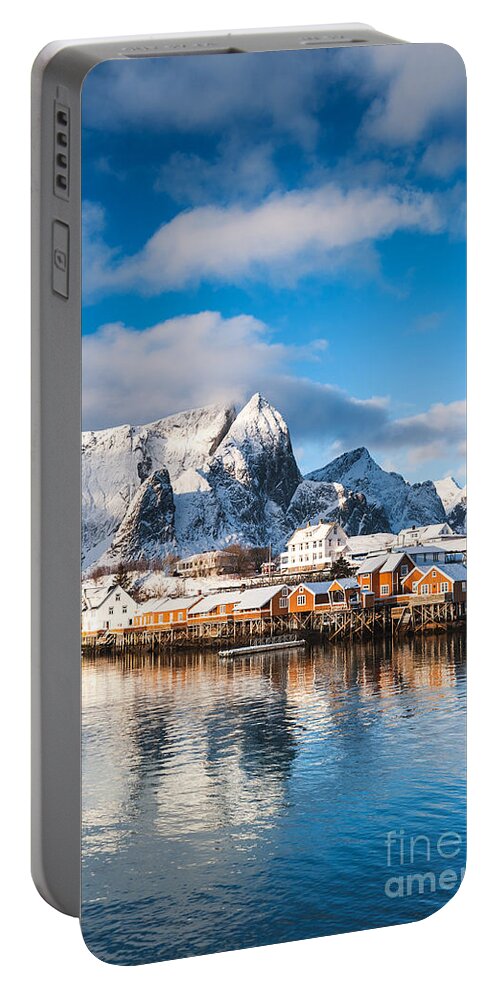 Norway Portable Battery Charger featuring the photograph Sakrisoy village Lofoten islands by Richard Burdon