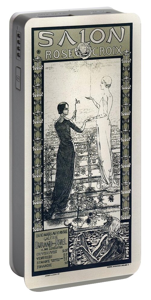 Salon Portable Battery Charger featuring the mixed media Salon de la Rose Croix - Vintage French Exposition Poster by Carlos Schwabe by Studio Grafiikka