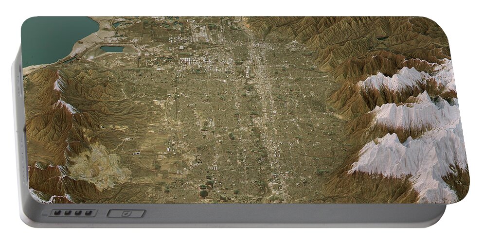 Salt Lake City Portable Battery Charger featuring the digital art Salt Lake City Topographic Map 3D Landscape View Natural Color by Frank Ramspott
