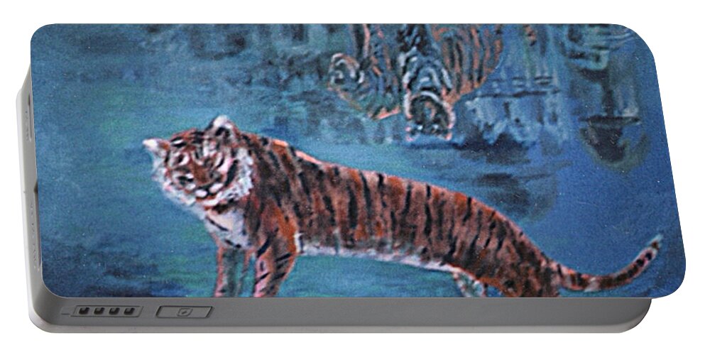 Tiger Portable Battery Charger featuring the painting Salvato dalle acque by Enrico Garff