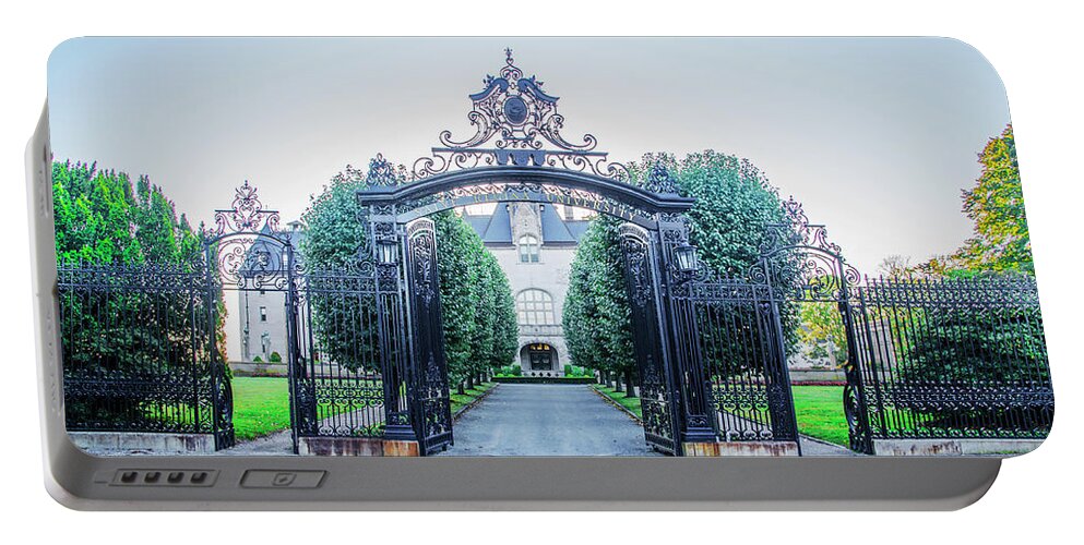 Salve Portable Battery Charger featuring the photograph Salve Regina Universtity Gate - New Port Rhode Island by Bill Cannon