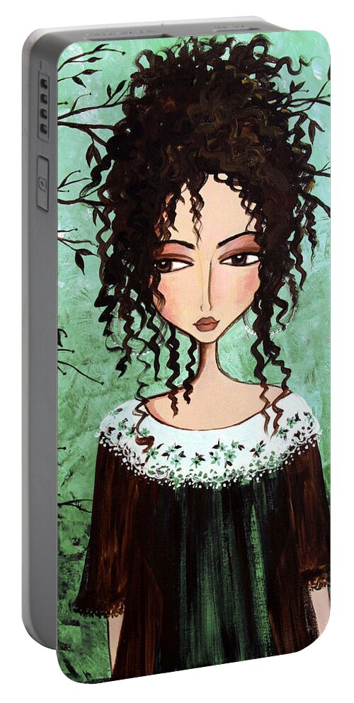 Dark Hair Portable Battery Charger featuring the painting Samantha's Chocolate Tree by Debbie Gallerani