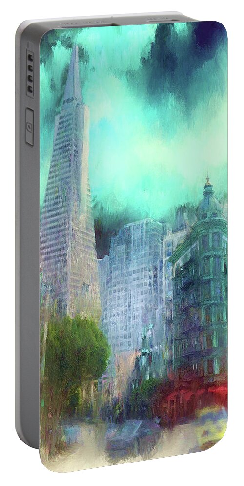 Transamerica Pyramid Portable Battery Charger featuring the digital art San Francisco by Michael Cleere