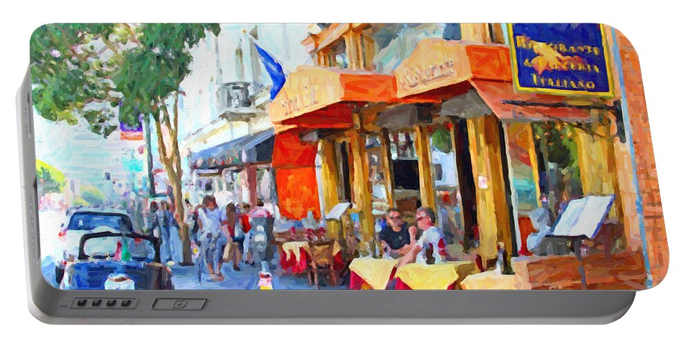 Wingsdomain Portable Battery Charger featuring the photograph San Francisco North Beach Outdoor Dining by Wingsdomain Art and Photography