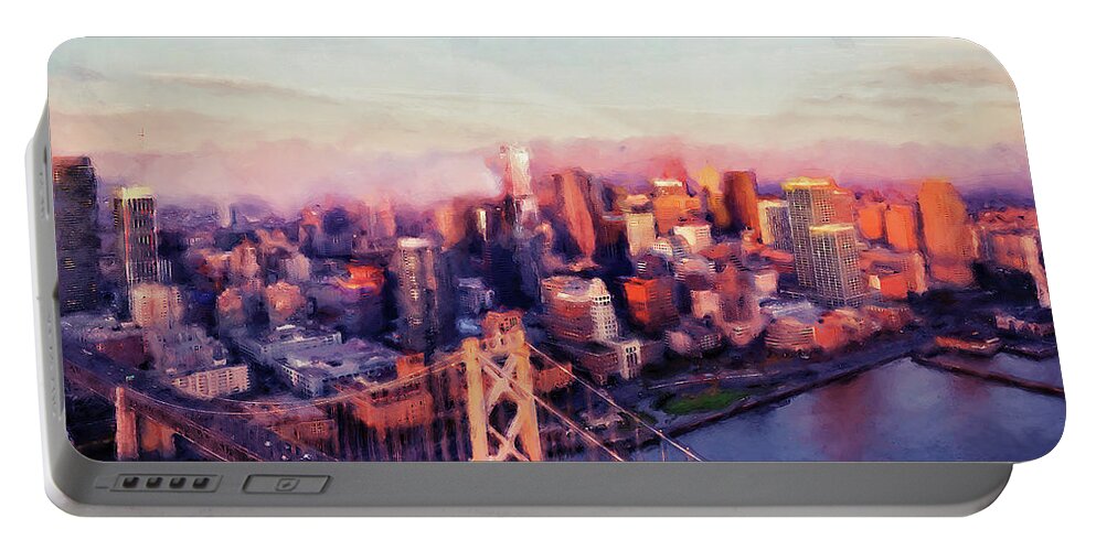 San Francisco Night Portable Battery Charger featuring the painting San Francisco, Panorama - 03 by AM FineArtPrints