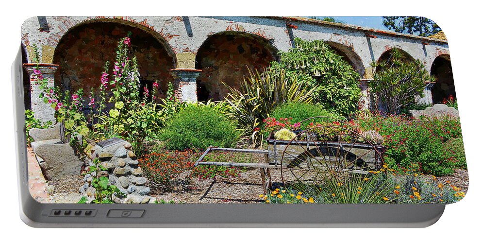 Mission San Juan Capistrano Portable Battery Charger featuring the mixed media San Juan Capistrano Mission Impressions by Glenn McCarthy Art and Photography