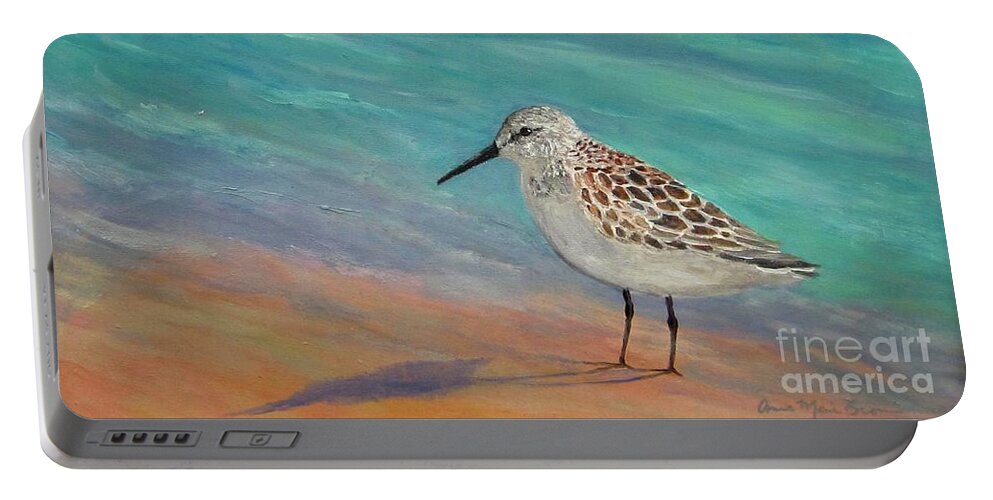 Sandpiper Portable Battery Charger featuring the painting Sandpiper Sighting by Anne Marie Brown