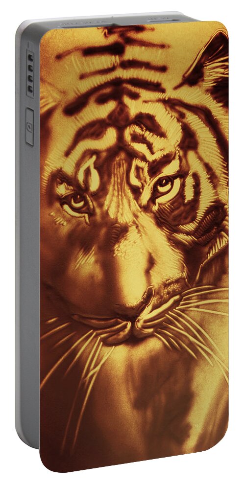 Tiger Portable Battery Charger featuring the drawing Sandy Tiger. Golden by Elena Vedernikova