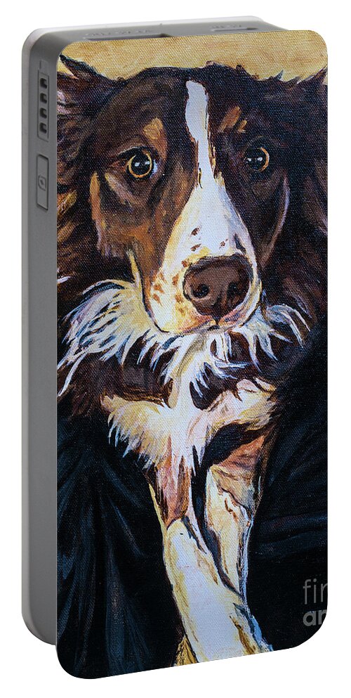 Border Collie Portable Battery Charger featuring the painting Sansa by Jackie MacNair