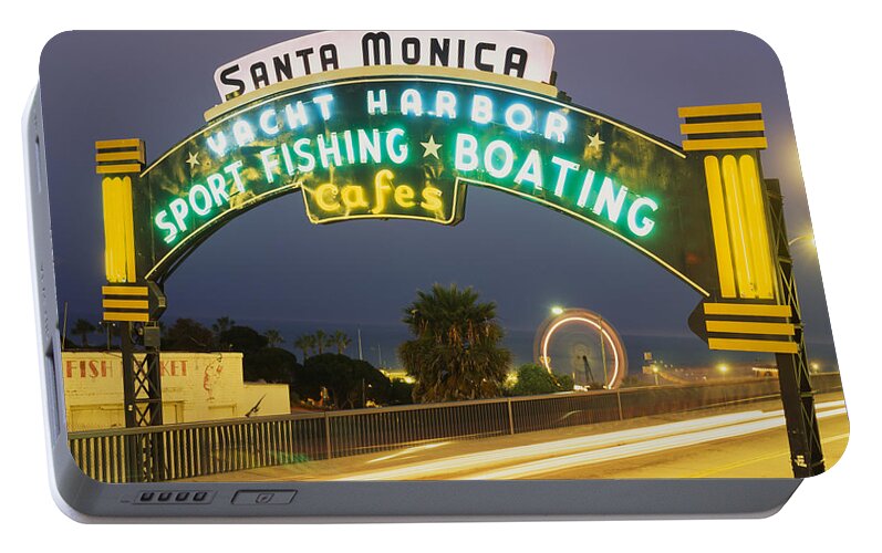 Photography Portable Battery Charger featuring the photograph Santa Monica Pier Sign Santa Monica Ca by Panoramic Images
