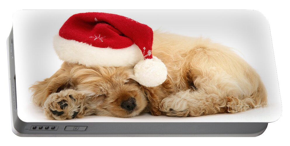 American Cocker Spaniel Portable Battery Charger featuring the photograph Santa's Sleepy Spaniel by Warren Photographic