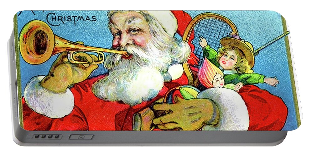 Santa Claus Portable Battery Charger featuring the painting Santa's trumpet by Long Shot