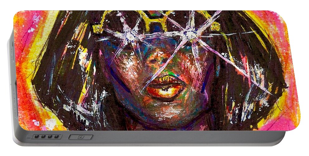  Portable Battery Charger featuring the drawing Santigold by David Weinholtz