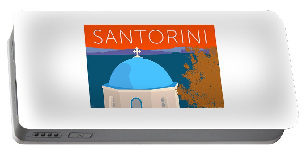 Santorini Portable Battery Charger featuring the digital art Santorini Dome - Orange by Sam Brennan
