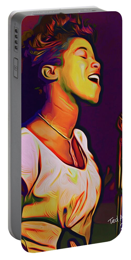 Singer Portable Battery Charger featuring the digital art Sarah Vaughn by Ted Azriel