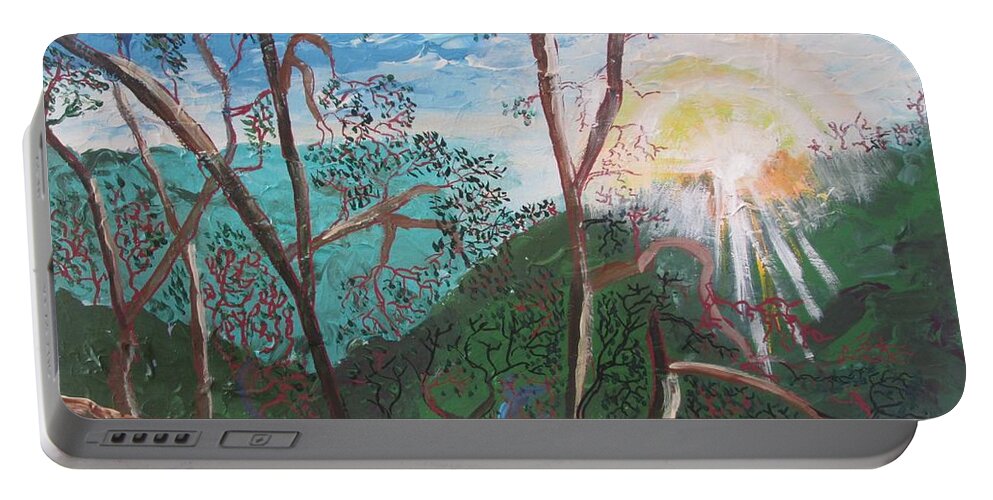 Sunrise Portable Battery Charger featuring the painting Sariska Sunrise by Jennylynd James