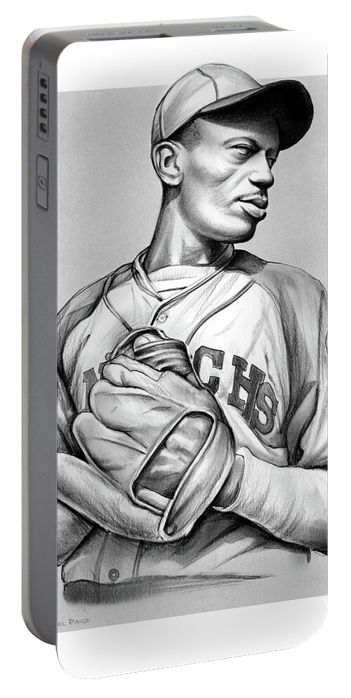 Satchel Paige Portable Battery Charger featuring the drawing Satchel Paige by Greg Joens