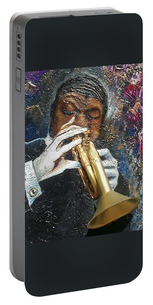 Jazz Portable Battery Charger featuring the painting Satchmo by Arthur Covington