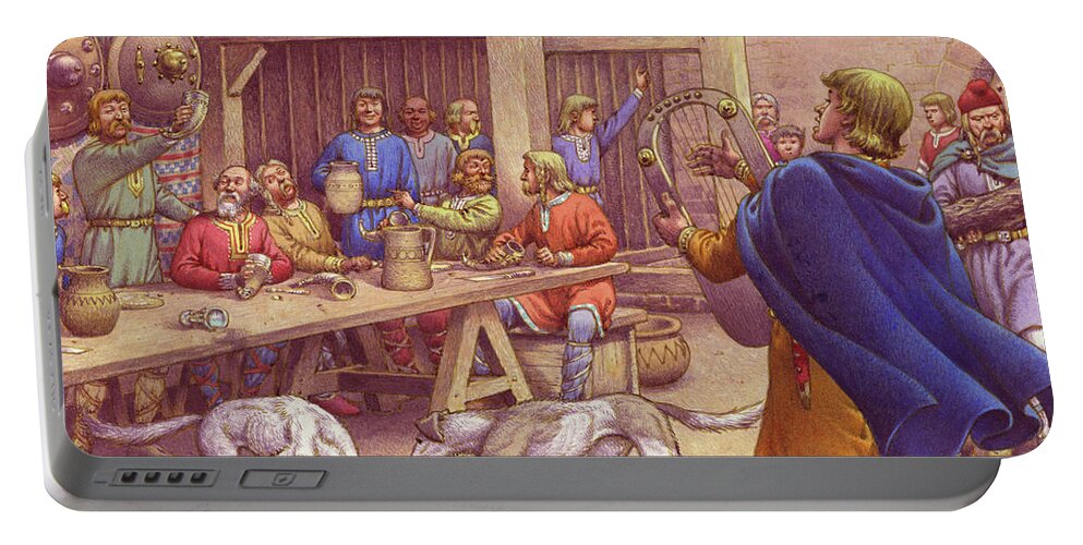 Anglo Saxon Feast Portable Battery Charger featuring the painting Saxons carousing by Pat Nicolle
