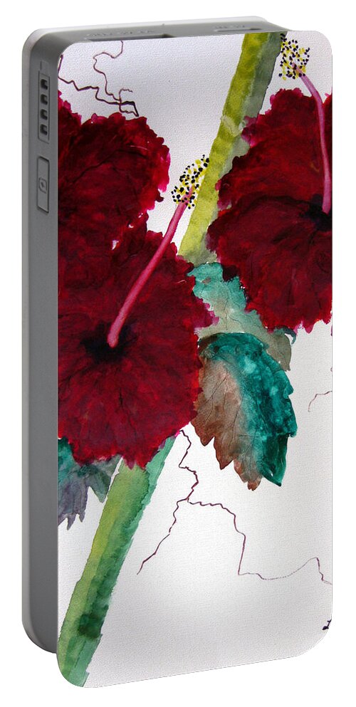 Hibiscus Portable Battery Charger featuring the painting Scarlet Red by Lil Taylor