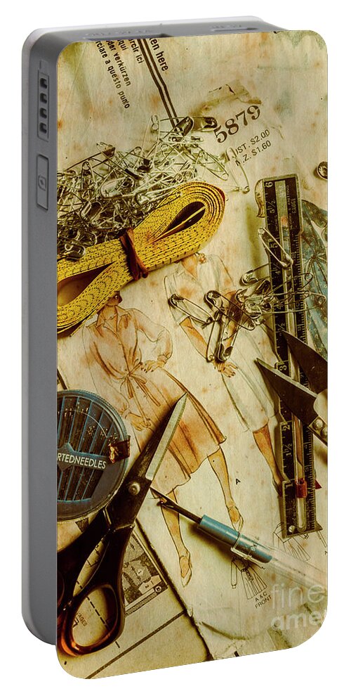 Dress Portable Battery Charger featuring the photograph Scene from a fifties craft room by Jorgo Photography