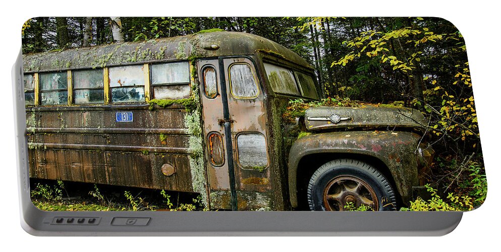 Maine Portable Battery Charger featuring the photograph School Bus Camp by Alana Ranney