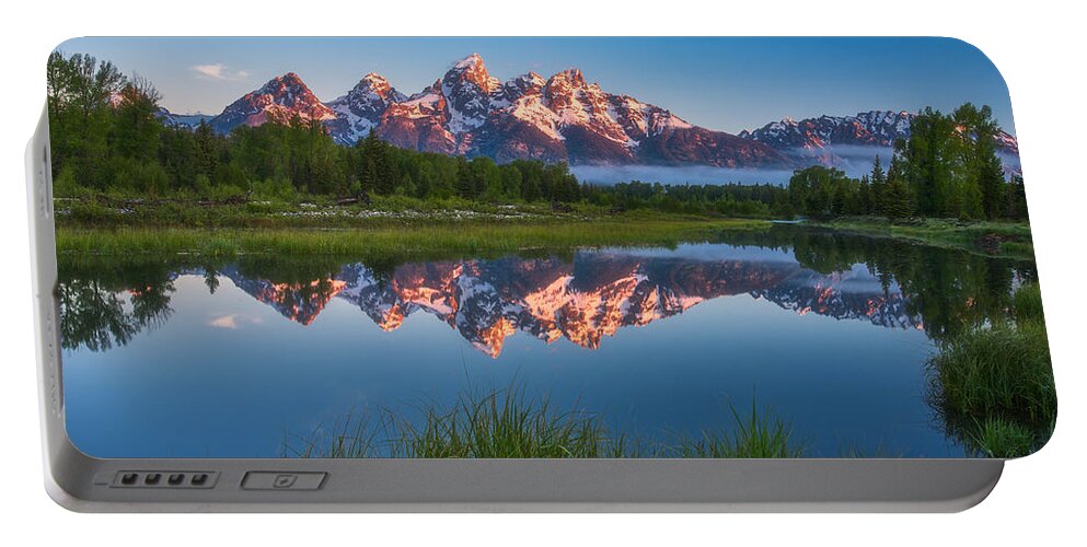 Sunrise Portable Battery Charger featuring the photograph Schwabacher Alpenglow by Darren White