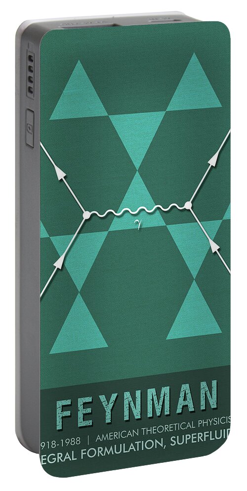 Feynman Portable Battery Charger featuring the mixed media Science Posters - Richard Feynman - Theoretical Physicist by Studio Grafiikka