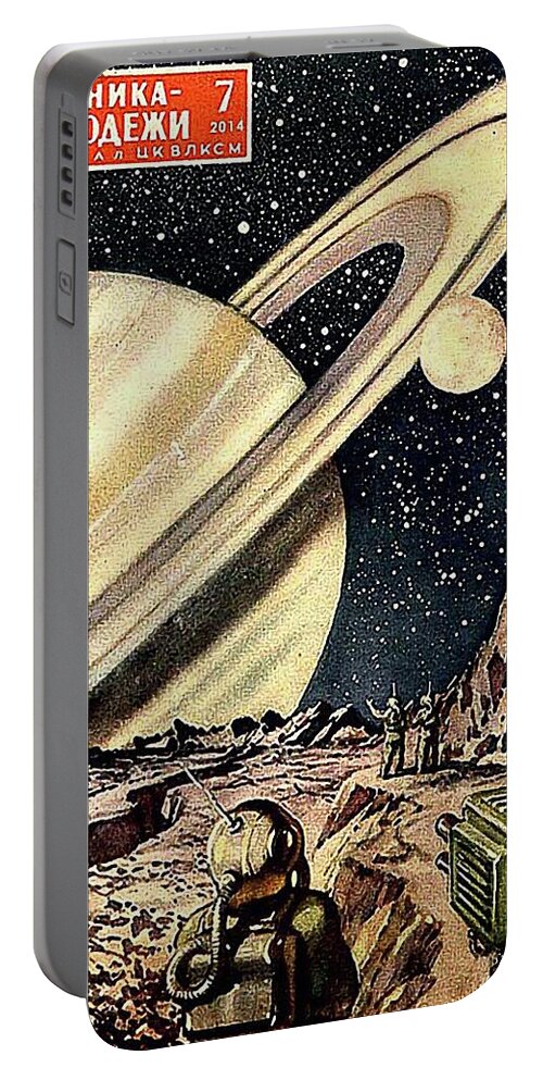 Science To Youth Portable Battery Charger featuring the painting Science to Youth, vintage cover of a Soviet magazine by Long Shot