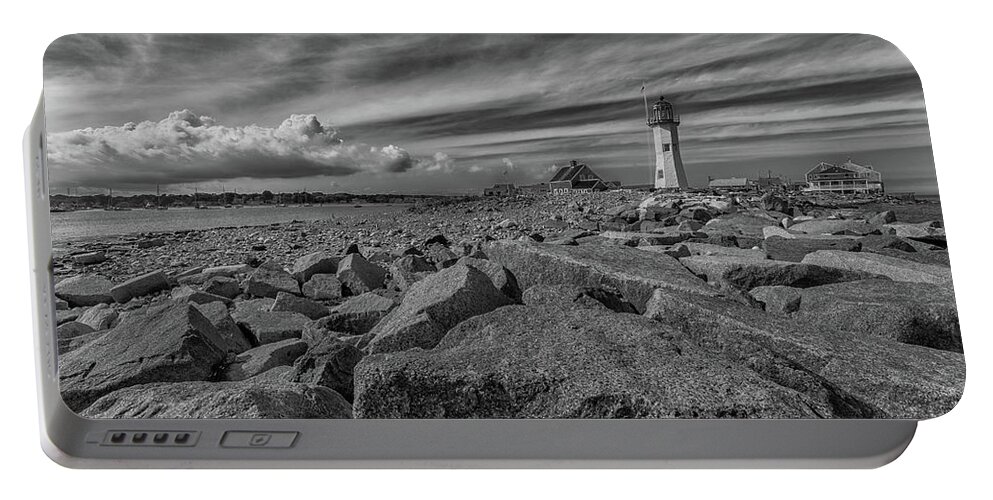 Scituate Lighthouse Big Sky Portable Battery Charger featuring the photograph Scituate Lighthouse From The End Of The Jetty by Brian MacLean