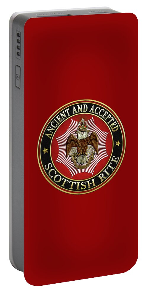 'scottish Rite' Collection By Serge Averbukh Portable Battery Charger featuring the digital art Scottish Rite Double-headed Eagle on Red Leather by Serge Averbukh