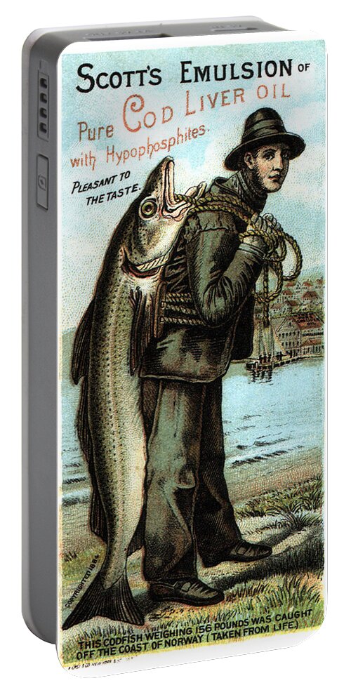 Vintage Portable Battery Charger featuring the mixed media Scott's Emulsion of Pure Cod Liver Oil - Vintage Advertising Poster by Studio Grafiikka
