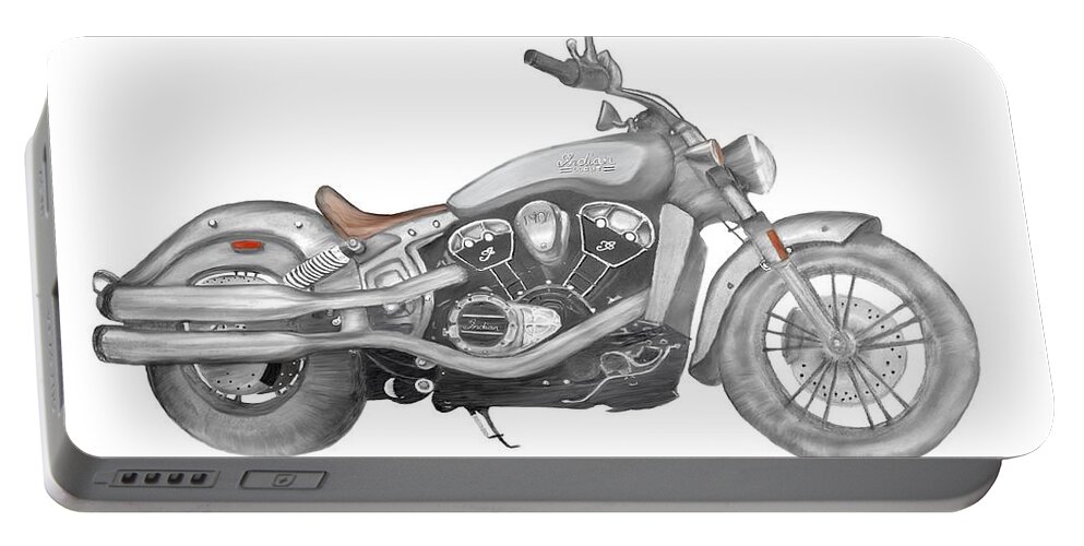 Indian Motorcycle Portable Battery Charger featuring the drawing Scout 2015 by Terry Frederick