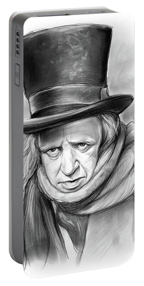 Alistair Sim Portable Battery Charger featuring the drawing Scrooge by Greg Joens